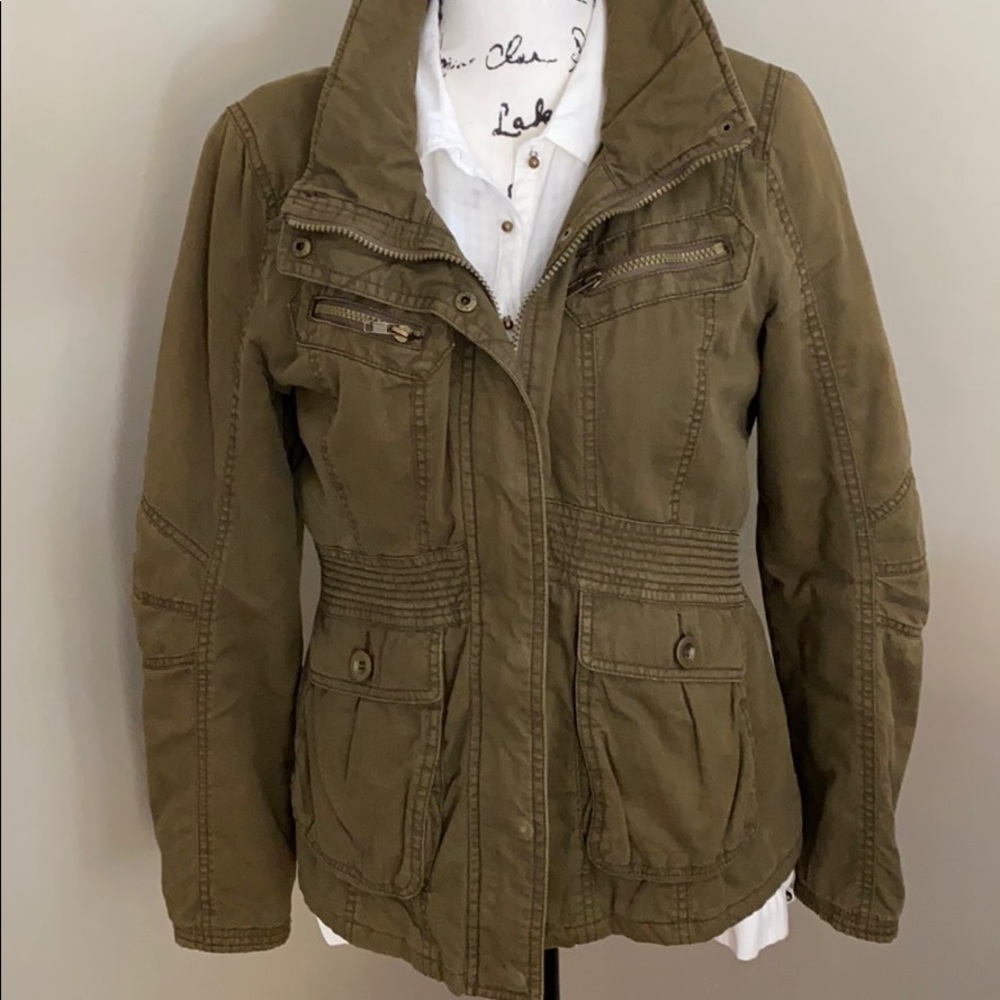 Olive Utility Jacket with Cinched Waist